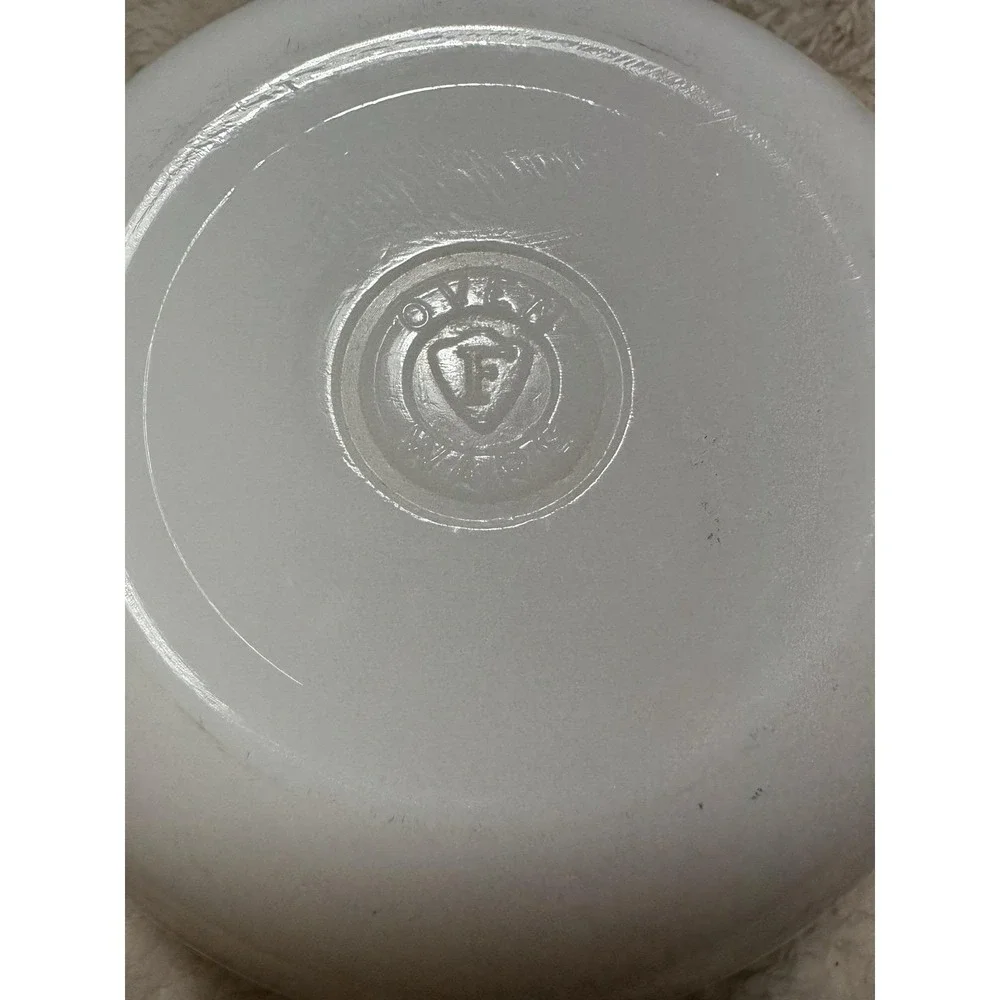 Vintage Federal Glass Co. Apple Blossom Ovenware Painted White Milk Glass 8
